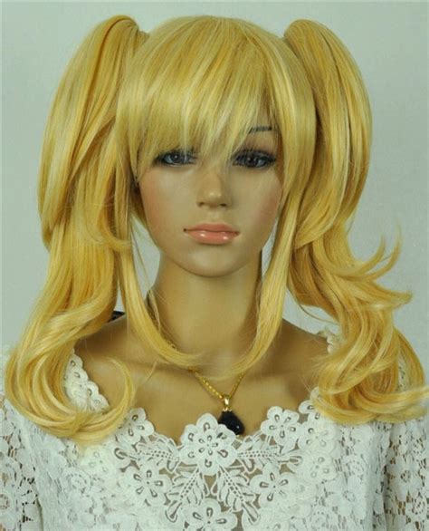 Blonde Wavy Medium Pigtail Ponytail Women Cosplay Party Anime Hair Wig