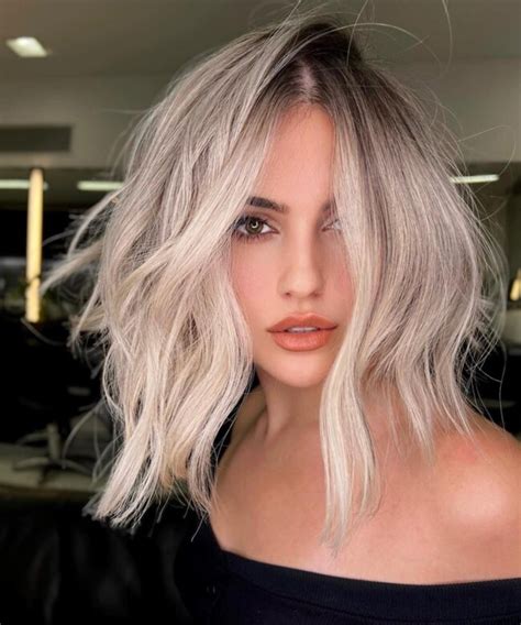 50 Best Bob And Lob Haircuts For Summer 2022 Layered Lob Platinum Blonde