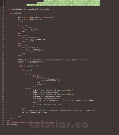 POO Ruby Matriz Dispersa Triangular Inferior Derecha En Vector