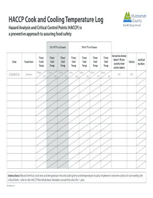 Fillable Online Haccp Cook And Cooling Temperature Log Fax Email Print