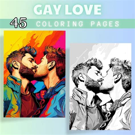 Gay Coloring Pages Lgbtqia Adult Activity Stress Relief Homosexual Greyscale Relaxation Digital