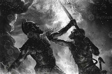 In an intense confrontation David clashes with the giant Goliath