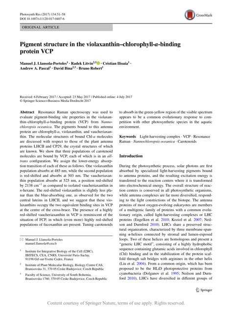 Pigment structure in the violaxanthin-chlorophyll-a-binding protein VCP ...