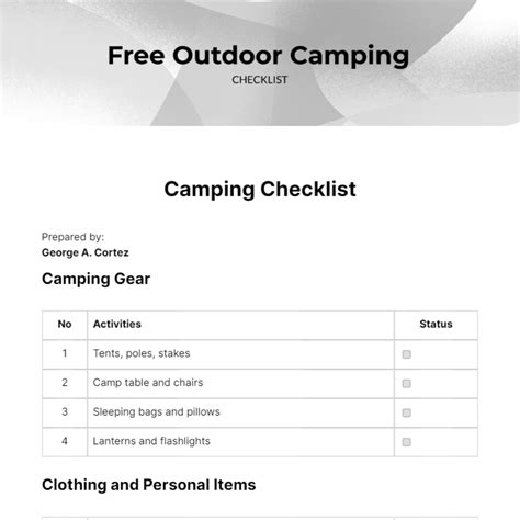 Outdoor Camping Checklist Template - Edit Online & Download Example ...