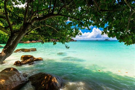 Tropical Beach Cote D Or At Sunset Seychelles Stock Photo Image Of