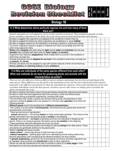 AQA GCSE Biology Revision Checklists | Teaching Resources 