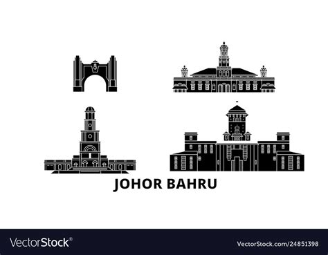 Malaysia johor bahru flat travel skyline set Vector Image