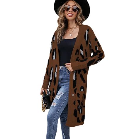 Cárdigan largo de leopardo peludo para mujer suéteres Overized de