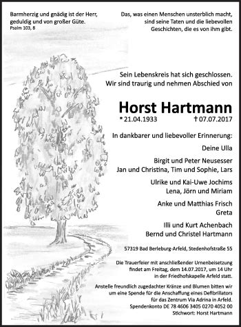 Traueranzeigen Von Horst Hartmann 57trauer De