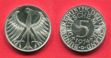 Bundesrepublik Deutschland 5 DM Silber Kursmünze 1974 G Silberadler