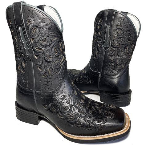 Bota Texana Feminina Laser Black Glitter Preto Cano Curto Sola Preta B