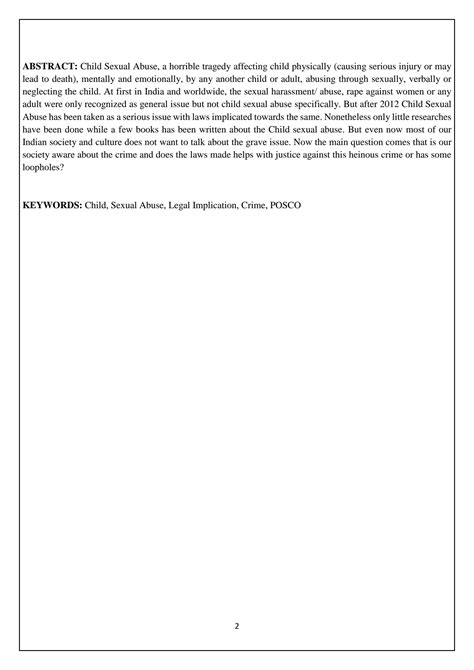 SOLUTION: Child sexual abuse in india and its legal implication a case