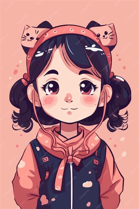 Premium Vector Cute Little Kawaii Girl Illustration Flat Colors