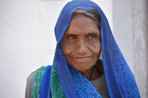 Closeup Portrait Of An Old Indian Woman At Her Village Editorial