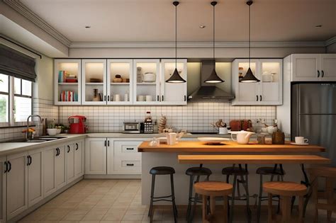 Premium Photo | Small Kitchen Space Interior Design 3D Rendering