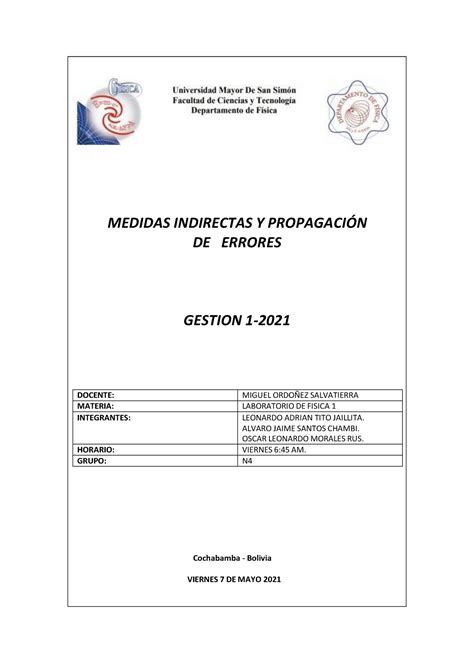 Informe DE Medidas Indirectas MEDIDAS INDIRECTAS Y PROPAGACIÓN DE