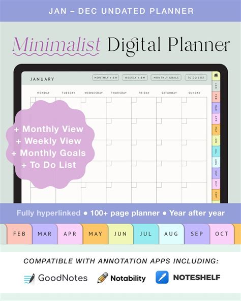 Minimalist Digital Planner For Ipad Goodnotes Android Undated