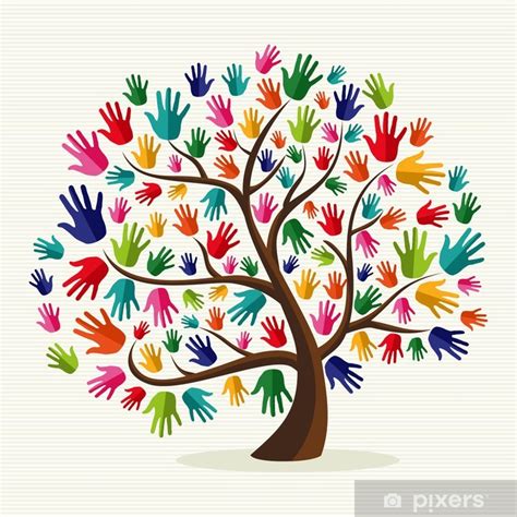 Poster Arbre de la solidarité de la main coloré FR PIXERS BE