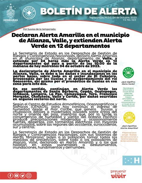 Declaran Alerta Amarilla Para El Municipio De Alianzavalle Extra