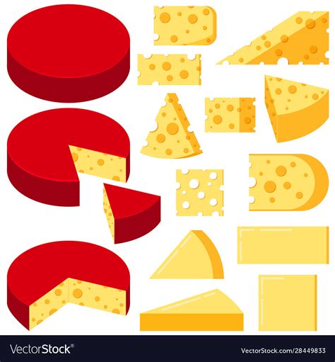 Cheese Various Shapes Slices Set Isolated Vector Image