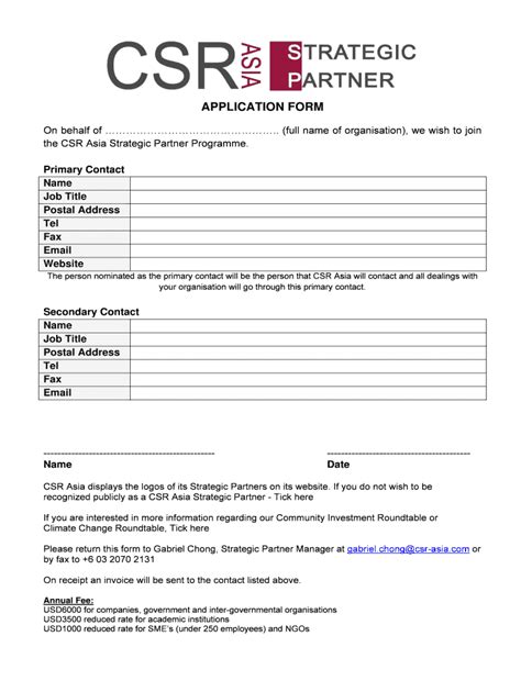 Fillable Online Casp Programme Application Form Csr Asia Fax Email