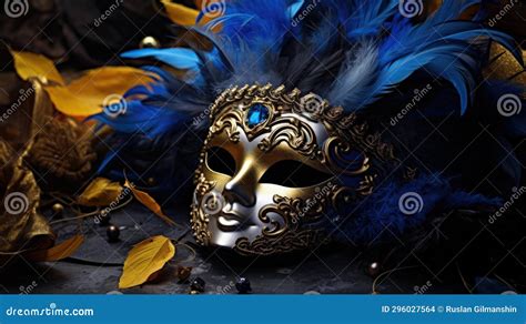 Gold Venetian Carnival Mask Colombina With Outline Peacock Feathers In