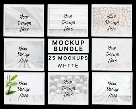 25 White Mockups, White Digital Backgrounds Product Mockup Bundle ...