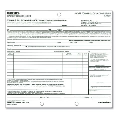 Speediset Bill Of Lading Short Form Three Part Carbonless 7 X 8 5