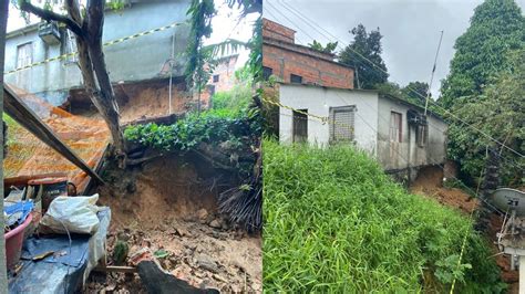 Parte de casa desaba durante chuva e Defesa Civil isola residências na