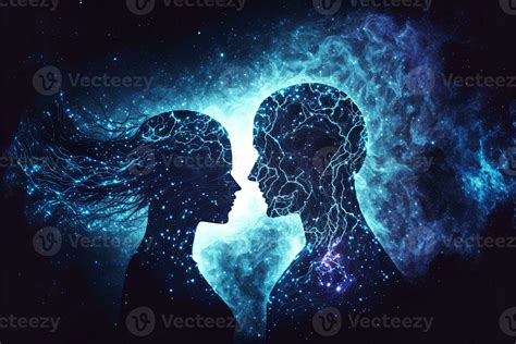 Man And Woman Silhouettes At Abstract Cosmic Background Human Souls