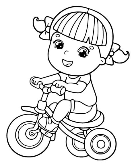 Desenhos De Uma Menina No Triciclo Para Colorir E Imprimir