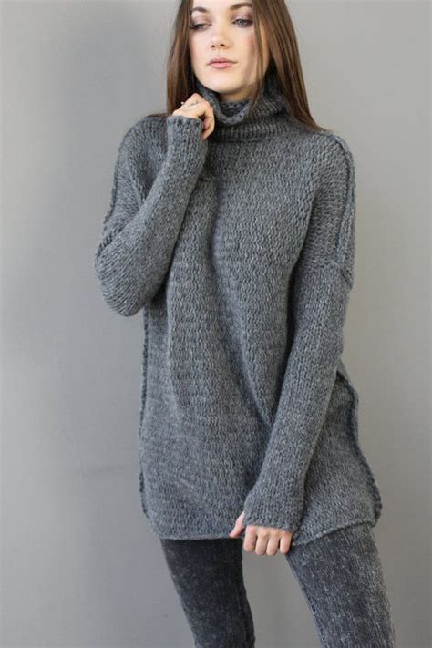 Grey Alpaca Oversized Slouchy Loose Woman Knit Sweater Etsy