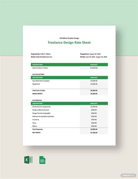 Freelance Design Rate Sheet Template In Excel Google Sheets Google