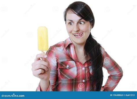 Woman With Popsicle Stock Photo Image