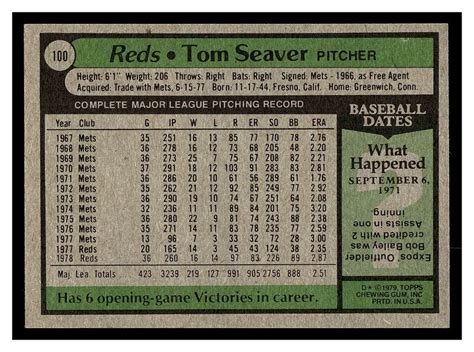 1979 TOPPS BASEBALL TOM SEAVER 100 CINCINATI REDS HOF HIGHER HIGH