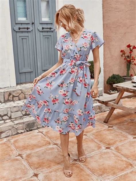 Allover Floral Belted A Line Dress Floral Dress Outfits Date Night