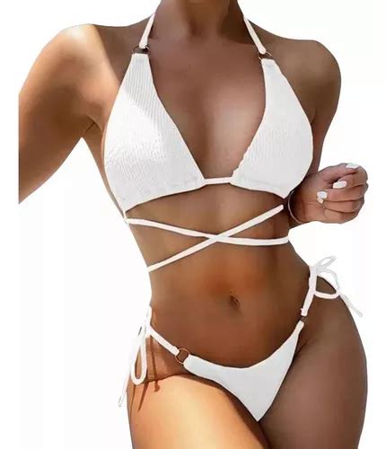 Conjunto Traje De Baño Bikini Con Tiras Texturizadas Mujer Meses sin