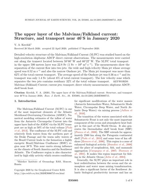 Pdf The Upper Layer Of The Malvinasfalkland Current Structure And