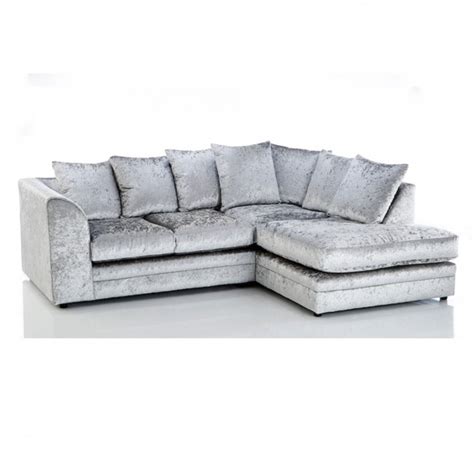 Houston Corner Sofa Set Silver Crush Velvet Fabric Sofas Sofas