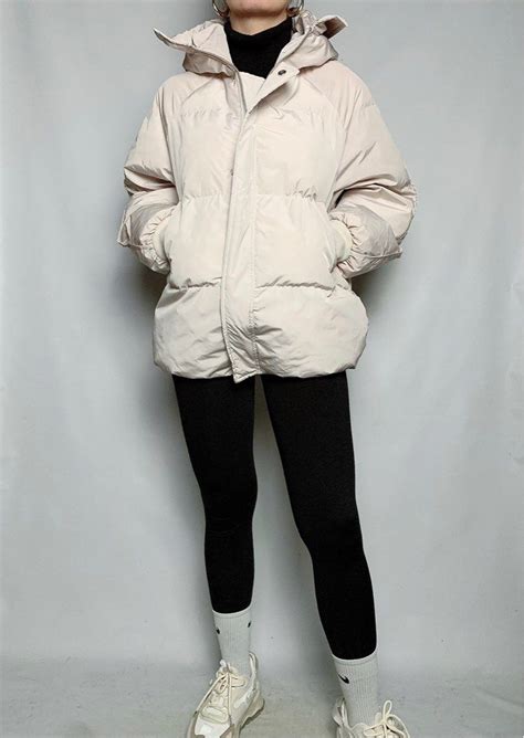 SOLD Nude Oversized Puffer Jacket With Hood Thick Puffer Jacket