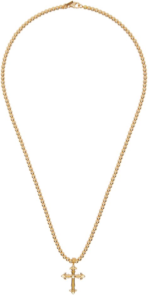 Gold Beaded Chain Fleury Cross Necklace By Emanuele Bicocchi On Sale