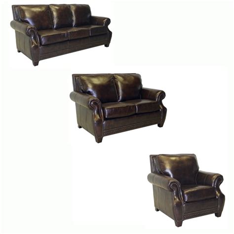 Salem Rustic Brown Italian Leather Sofa Loveseat And Chair Set