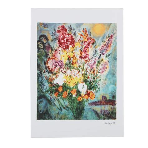 Offset Lithograph After Marc Chagall Floral Bouquet Ebth