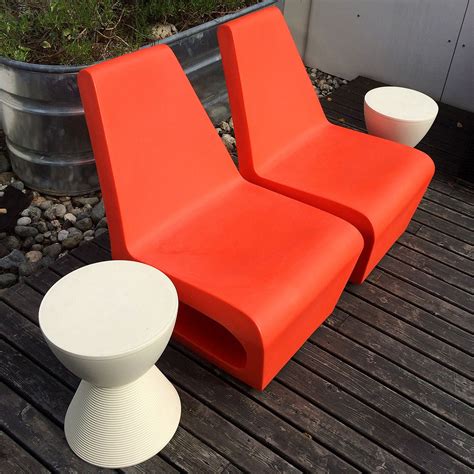 Orange Molded Plastic Outdoor Furniture Set