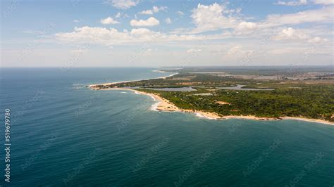 Coastline of Sri Lanka island with a beach and ocean. Tropical ...