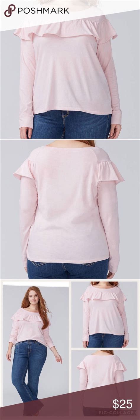 New Lane Bryant Pink Ruffle Shirt Long Sleeve