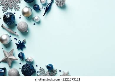 Merry Christmas Light Blue Background Silver Stock Photo 2221393121 ...