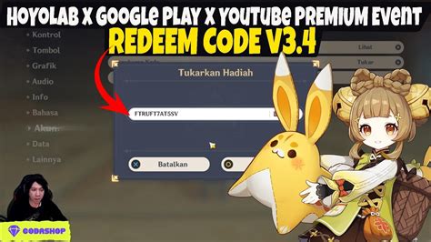 Redeem Code Dari HoYoLAB X Google Play X YouTube Premium Event Genshin