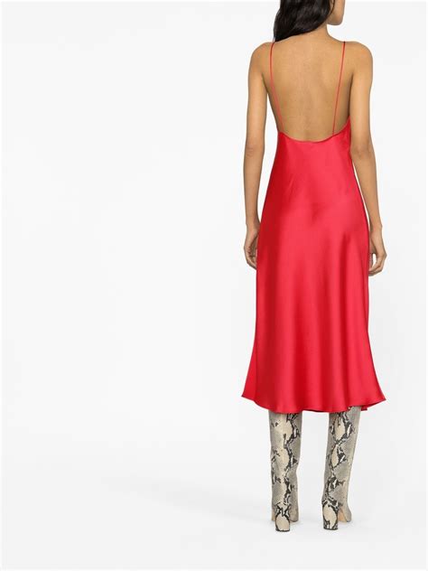 The Andamane Karina Crepe Satin Midi Dress W Slit In Red Modesens