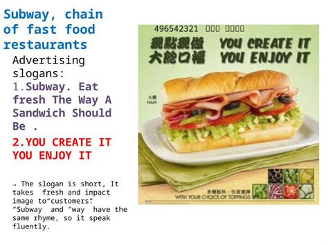 Ppt Subway Chain Of Fast Food Restaurants Advertising Slogans